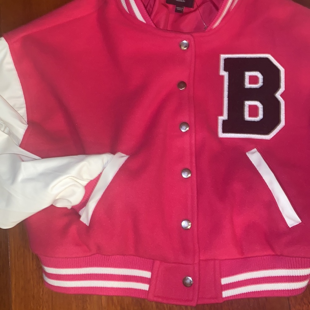 Barbie Pink Varsity Letter Baseball Jacket Love Tree Coat Large - Picture 8 of 13